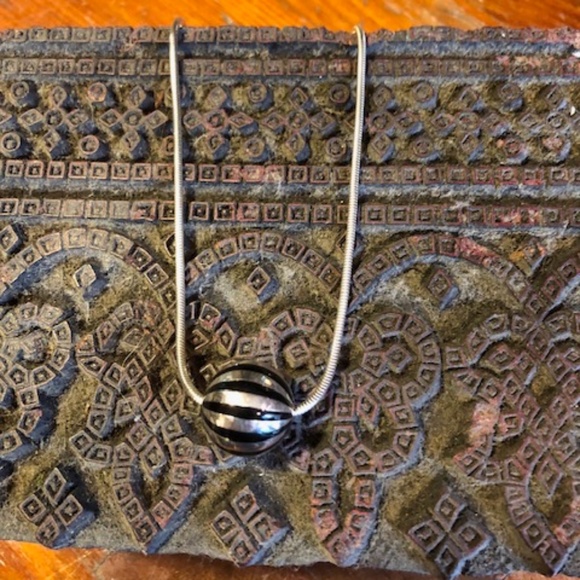 Tiffany & Co. Rare Vintage Silver & Black Enamel Ball Pendant Necklace - Picture 3 of 8